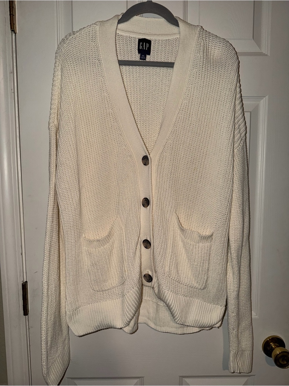 GAP Cream Button-Up V-Neck Knit Oversized Cardigan
